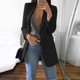New Women's Casual Mid Coat Lapel Slim Cardigan Outdoor Work Suit Jackets
