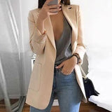 New Women's Casual Mid Coat Lapel Slim Cardigan Outdoor Work Suit Jackets