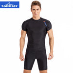 SABOLAY Men Rash Guards Set Lycra Tight Beach Shirt Short Trunk Quick Dry Swimsuit Surf Sunscreen Anti UV Rashguard Diving Suit