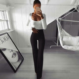 Women Pants Solid High Waist Flare Wide Leg Chic Trousers Bell Bottom Pants