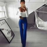 Women Pants Solid High Waist Flare Wide Leg Chic Trousers Bell Bottom Pants