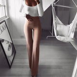 Women Pants Solid High Waist Flare Wide Leg Chic Trousers Bell Bottom Pants