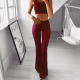 Women Pants Solid High Waist Flare Wide Leg Chic Trousers Bell Bottom Pants