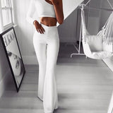 Women Pants Solid High Waist Flare Wide Leg Chic Trousers Bell Bottom Pants