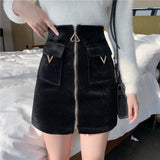 EACHIN Women High Waist Tweed Skirt Women Autumn Winter Fashion Front Zip Slim A Line Mini Skirt Female Sexy Korean Bottom Skirt