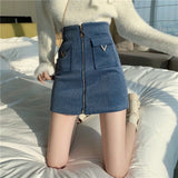 EACHIN Women High Waist Tweed Skirt Women Autumn Winter Fashion Front Zip Slim A Line Mini Skirt Female Sexy Korean Bottom Skirt