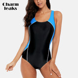 Charmleaks One-Piece Women Sports Swimwear Sports Swimsuit Patchwork Beachwear Bathing Suit Padded Bikini Monikini