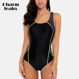 Charmleaks One-Piece Women Sports Swimwear Sports Swimsuit Patchwork Beachwear Bathing Suit Padded Bikini Monikini