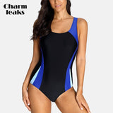 Charmleaks One-Piece Women Sports Swimwear Sports Swimsuit Patchwork Beachwear Bathing Suit Padded Bikini Monikini