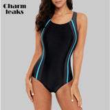 Charmleaks One-Piece Women Sports Swimwear Sports Swimsuit Patchwork Beachwear Bathing Suit Padded Bikini Monikini