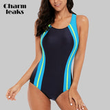Charmleaks One-Piece Women Sports Swimwear Sports Swimsuit Patchwork Beachwear Bathing Suit Padded Bikini Monikini