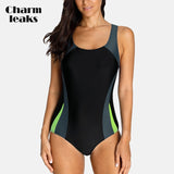 Charmleaks One-Piece Women Sports Swimwear Sports Swimsuit Patchwork Beachwear Bathing Suit Padded Bikini Monikini