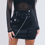 Plus Size 3XL PU Leather A Line Skirt Women Belt Zipper High Waist Women's Mini Skirts Black 2020 Autumn Fashion Bottoms Female