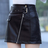Plus Size 3XL PU Leather A Line Skirt Women Belt Zipper High Waist Women's Mini Skirts Black 2020 Autumn Fashion Bottoms Female