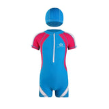 Children Sport Swimwear 3-15T One Piece Swimsuit with Swim Cap Kids Trainning Competition Swimming Suit Boys Girls Bath Clothes