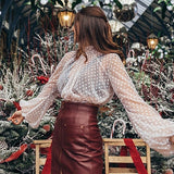 BEFORW 2019 Sexy Women Perspective Mesh Shirt Blouse Shirt Clothes Polka Dot Long Sleeve Blouses Crop Top Gothic Shirts Tops