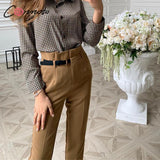 Conmoto High Waist Pencil bottoms Pants women 2019 Autumn Winter Female Casual Belt Patchwork Long pants Blazer femme Trouser