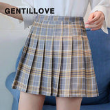Gentillove Women Causal Japanese Mini Pleated Skirt High Waist Pink A-line Skirts 2019 Casual Plaid Streetwear Skirts Bottoming
