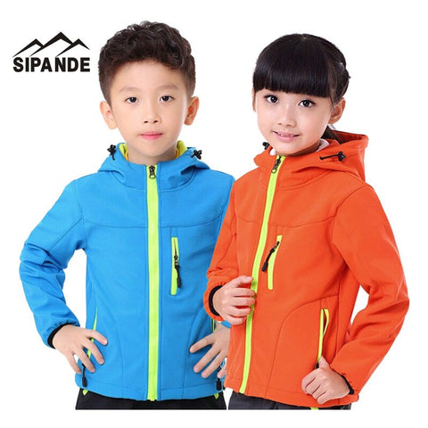 Children Spring&Autumn Softshell jacket girls and boys Windbreaker Fleece clothes Kids Outdoor Waterproof Coat With Hooded