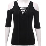 ZANZEA Sexy Hollow V neck Blouse Women Casual Lace Up Top Female Off Shoulder Half Sleeve Summer Tops Plus Size Chemise Shirts