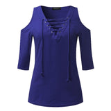 ZANZEA Sexy Hollow V neck Blouse Women Casual Lace Up Top Female Off Shoulder Half Sleeve Summer Tops Plus Size Chemise Shirts