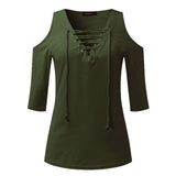 ZANZEA Sexy Hollow V neck Blouse Women Casual Lace Up Top Female Off Shoulder Half Sleeve Summer Tops Plus Size Chemise Shirts
