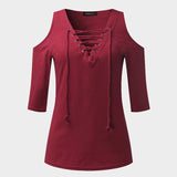 ZANZEA Sexy Hollow V neck Blouse Women Casual Lace Up Top Female Off Shoulder Half Sleeve Summer Tops Plus Size Chemise Shirts