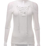 ZANZEA Sexy Hollow V neck Blouse Women Casual Lace Up Top Female Off Shoulder Half Sleeve Summer Tops Plus Size Chemise Shirts