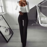 Flare Pants Women Solid Wide Leg High Waist Trousers Women Solid Elastic Bell Bottom Pant Workwear Pants & Capris Pantalon Femme