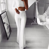 Flare Pants Women Solid Wide Leg High Waist Trousers Women Solid Elastic Bell Bottom Pant Workwear Pants & Capris Pantalon Femme