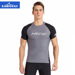 SABOLAY Men Rashguard Lycra Quick Dry Swimsuit Surf Sunscreen UV Protection Rash Guard Diving Suit Tight Beach Shirt Short Trunk