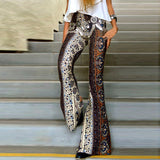 Trousers 2019 Women Floral Printed Boho Flare Pants High Elastic Waist Retro Soft Stretch Ethnic Style Bell Bottom Hippie Pants